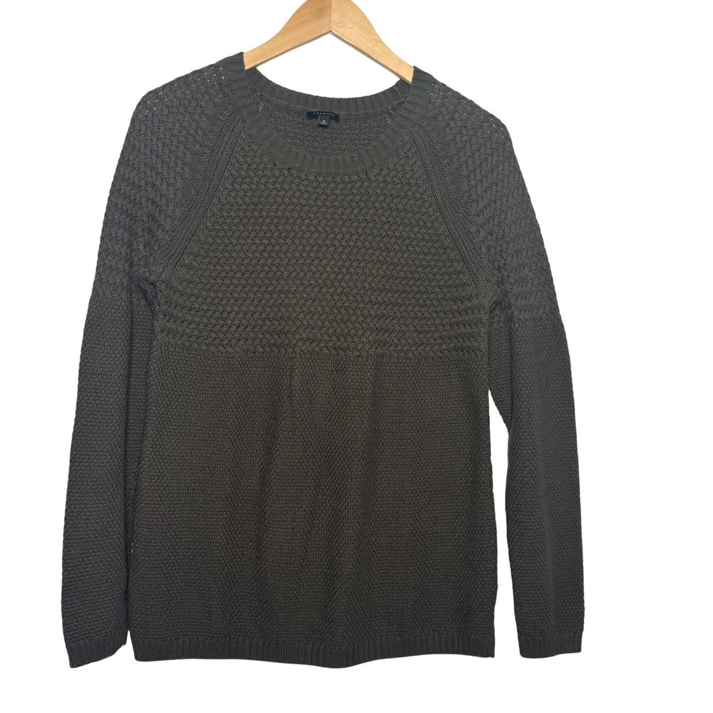 Talbots Sweater Medium Crew Neck Olive Green Long Sleeve Cotton Blend Chunky - Picture 3 of 7